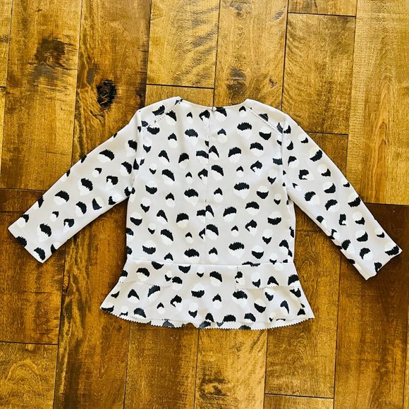 Banana Republic Silver Relaxed Peplum Blouse with Irregular Black & White Dots - Picture 3 of 10